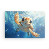 Acrylglas auf Alu-Dibond | Flossen voraus! - Niedliche Baby-Schildkröte im türkisblauen Meer (quer)