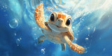 Acrylglas auf Alu-Dibond | Flossen voraus! - Niedliche Baby-Schildkröte im türkisblauen Meer (quer)