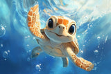 Acrylglas auf Alu-Dibond | Flossen voraus! - Niedliche Baby-Schildkröte im türkisblauen Meer (quer)