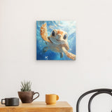 Acrylglas auf Alu-Dibond | Flossen voraus! - Niedliche Baby-Schildkröte im türkisblauen Meer (quer)