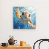 Acrylglas auf Alu-Dibond | Flossen voraus! - Niedliche Baby-Schildkröte im türkisblauen Meer (quer)