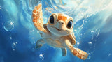 Acrylglas auf Alu-Dibond | Flossen voraus! - Niedliche Baby-Schildkröte im türkisblauen Meer (quer)