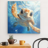 Acrylglas auf Alu-Dibond | Flossen voraus! - Niedliche Baby-Schildkröte im türkisblauen Meer (quer)