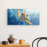 Acrylglas auf Alu-Dibond | Flossen voraus! - Niedliche Baby-Schildkröte im türkisblauen Meer (quer)
