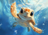 Puzzle | Flossen voraus! - Niedliche Baby-Schildkröte im türkisblauen Meer (quer)