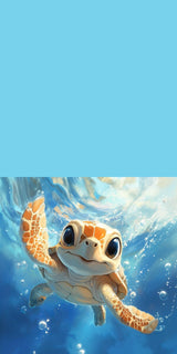 Plüschkissen (Himmelblau) | Flossen voraus! - Niedliche Baby-Schildkröte im türkisblauen Meer