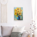Leinwand - Stärke 2cm | Sommerblüten in Gelb - Ausdrucksstarke Sonnenblumen in Keramikvase
