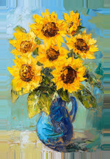 Leinwand (gerahmt) | Sommerblüten in Gelb - Ausdrucksstarke Sonnenblumen in Keramikvase