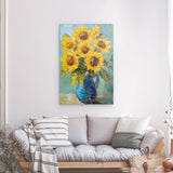 Alu Dibond (matt) | Sommerblüten in Gelb - Ausdrucksstarke Sonnenblumen in Keramikvase