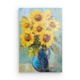 Acrylglas auf Alu-Dibond | Sommerblüten in Gelb - Ausdrucksstarke Sonnenblumen in Keramikvase