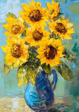 Poster ab 15 EUR | Sommerblüten in Gelb - Ausdrucksstarke Sonnenblumen in Keramikvase