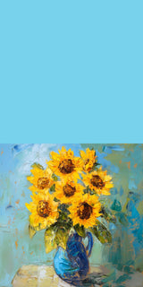 Plüschkissen (Himmelblau) | Sommerblüten in Gelb - Ausdrucksstarke Sonnenblumen in Keramikvase