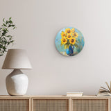 Rundes Wandbild | Sommerblüten in Gelb - Ausdrucksstarke Sonnenblumen in Keramikvase