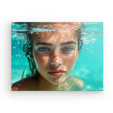 Leinwand - Stärke 4cm | Schweben im Licht - Porträt einer jungen Frau im türkisblauen Meer