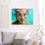 Photoboard / Hartschaum | Schweben im Licht - Porträt einer jungen Frau im türkisblauen Meer