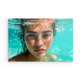 Acrylglas | Schweben im Licht - Porträt einer jungen Frau im türkisblauen Meer