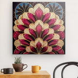 Leinwand - Stärke 4cm | Art-Deco Blattmuster in Burgund und Gold