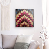 Leinwand - Stärke 4cm | Art-Deco Blattmuster in Burgund und Gold