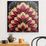 Alu Dibond (matt) | Art-Deco Blattmuster in Burgund und Gold