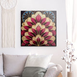 Alu Dibond (matt) | Art-Deco Blattmuster in Burgund und Gold