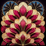 Alu Dibond (glänzend) | Art-Deco Blattmuster in Burgund und Gold