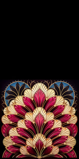 Plüschkissen (Schwarz) | Art-Deco Blattmuster in Burgund und Gold