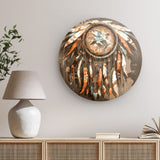 Rundes Wandbild | Boho Traumfänger in Herbstfarben (dunkel)