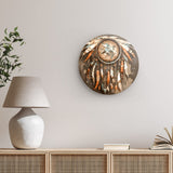 Rundes Wandbild | Boho Traumfänger in Herbstfarben (dunkel)