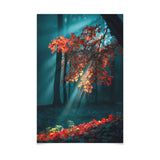 Poster ab 15 EUR | Goldene Sonnenstrahlen durch Herbstlaub (hoch)
