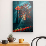 Leinwand - Stärke 4cm | Goldene Sonnenstrahlen durch Herbstlaub (hoch)