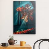 Alu Dibond (matt) | Goldene Sonnenstrahlen durch Herbstlaub (hoch)