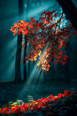 Acrylglas | Goldene Sonnenstrahlen durch Herbstlaub (hoch)