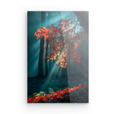 Acrylglas auf Alu-Dibond | Goldene Sonnenstrahlen durch Herbstlaub (hoch)