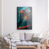 Acrylglas auf Alu-Dibond | Goldene Sonnenstrahlen durch Herbstlaub (hoch)