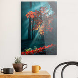 Acrylglas | Goldene Sonnenstrahlen durch Herbstlaub (hoch)