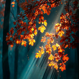 MIXPIX® (gerahmt) | Goldene Sonnenstrahlen durch Herbstlaub (square)