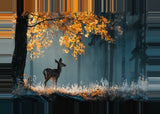 Leinwand (gerahmt) | Reh im nebeligen Herbstwald