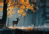 Leinwand (gerahmt) | Reh im nebeligen Herbstwald