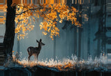 Leinwand (gerahmt) | Reh im nebeligen Herbstwald