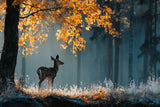 Alu Dibond (matt) | Reh im nebeligen Herbstwald