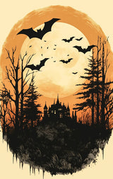 Poster (gerahmt) | Vintage Halloween mit Mond & Fledermäusen