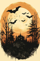 Poster (gerahmt) | Vintage Halloween mit Mond & Fledermäusen