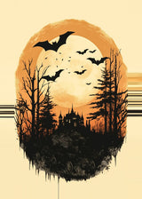 Leinwand (gerahmt) | Vintage Halloween mit Mond & Fledermäusen