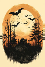 Leinwand (gerahmt) | Vintage Halloween mit Mond & Fledermäusen