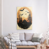 Alu Dibond (matt) | Vintage Halloween mit Mond & Fledermäusen