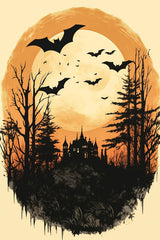 Acrylglas | Vintage Halloween mit Mond & Fledermäusen