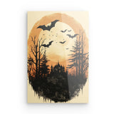 Acrylglas auf Alu-Dibond | Vintage Halloween mit Mond & Fledermäusen