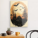 Acrylglas auf Alu-Dibond | Vintage Halloween mit Mond & Fledermäusen