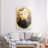 Acrylglas auf Alu-Dibond | Vintage Halloween mit Mond & Fledermäusen