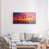 Acrylglas auf Alu-Dibond | Kupferner Himmel mit ziehenden Vögeln (quer)